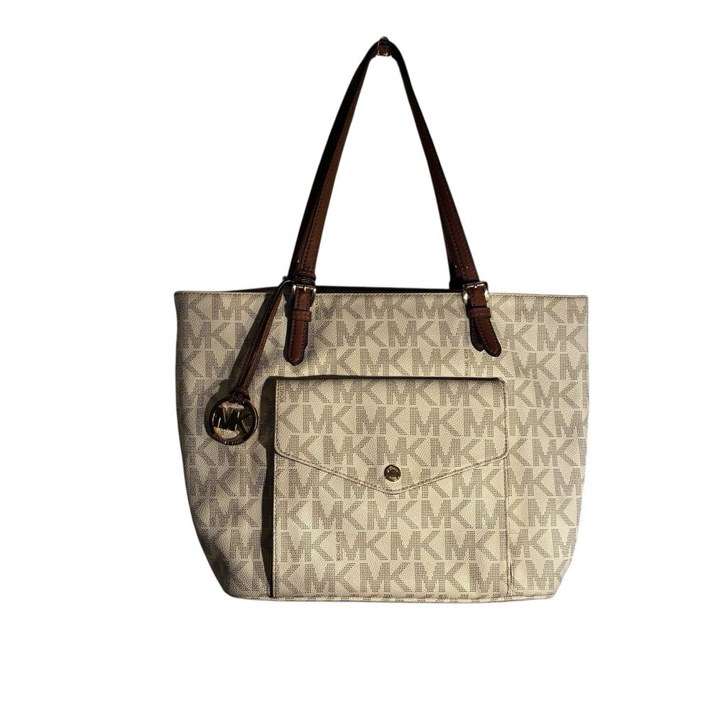 Michael Michael Kors Handbag Purse. Beige Color With MK Logo. Front Pocket.